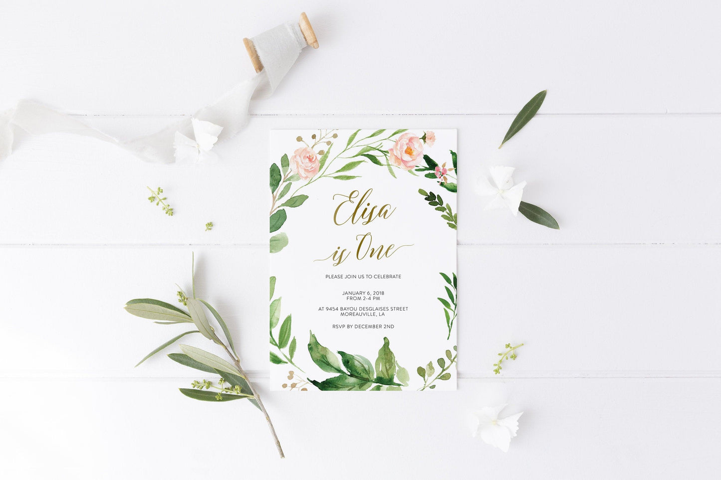 1st Birthday Invitation template, First Birthday Invite, Girl First Birthday Invitations, One Birthday Invitation Card -Elisa - SAVVY PAPER CO