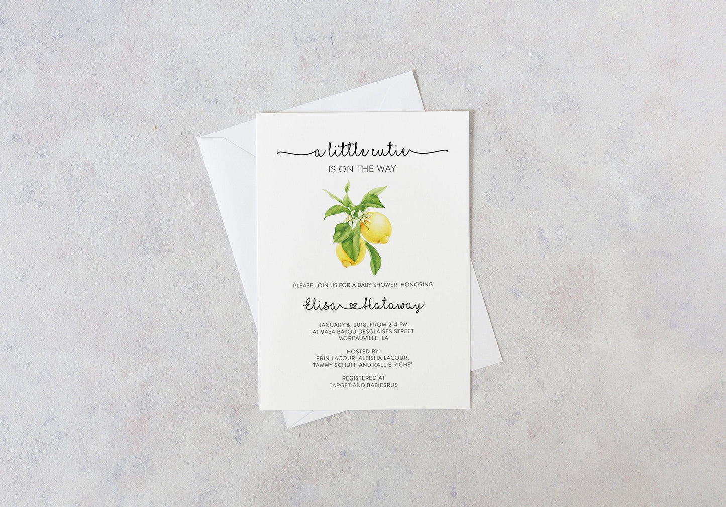 A little cutie is on the way Invitation Template, Printable Baby Shower invite, Gender Neutral, Invitation, Baby Shower Lemon - Ariel - SAVVY PAPER CO
