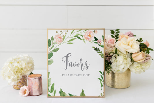 Baby Shower Favors Sign, Printable Party Favors Sign, Blush Greenery Floral 8x10 #WB2 - SAVVY PAPER CO