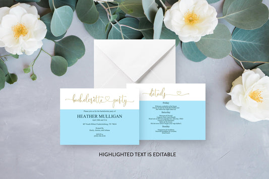 Bachelorette Party Invite DIY Editable Instant Download Bachelorette Invites Gold Invitation Template - Heather - SAVVY PAPER CO