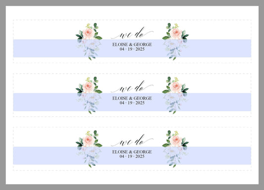Blush Floral Wedding Invitation Suite Belly Band Template,Printable Pink Glitter Wedding Invites Band,2x11", DIY PDF Instant Download-Eloise - SAVVY PAPER CO
