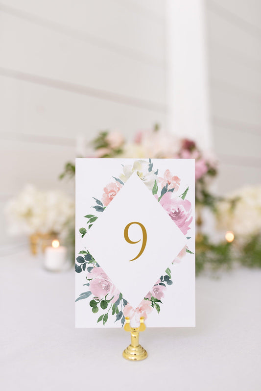 Blush Table Numbers Printable Christmas Wedding Winter Instant Download DIY Geometric - Rhea - SAVVY PAPER CO