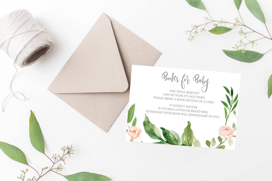 Books For Baby Card, Book request Card, Bring a Book, Insert DIY Printable, Greenery, Baby Shower Card, Baby Shower Invitation #WB2 - SAVVY PAPER CO