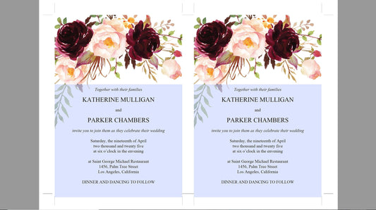 Burgundy Wedding Invitation Editable Template, Printable DIY Instant Download Invites, Digital Download Invitations - Katherine - SAVVY PAPER CO