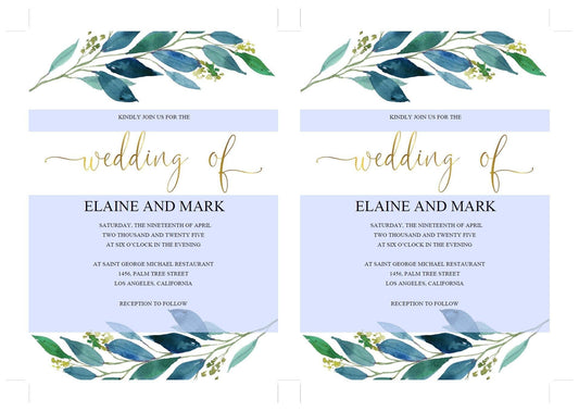 Dusty Blue Wedding Invitation Editable Template, Printable DIY Wedding Invitation, Instant Download Invitations 100% Editable- Elaine - SAVVY PAPER CO