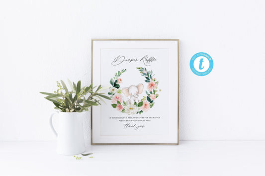 Elephant Baby Shower Diaper Raffle Sign & Ticket Template, INSTANT DOWNLOAD, Editable Template #WB5 - SAVVY PAPER CO