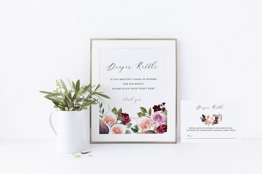 Fig Baby Shower Diaper Raffle Sign & Ticket Template, INSTANT DOWNLOAD, Printable Summer Diaper Raffle #WB3 - SAVVY PAPER CO