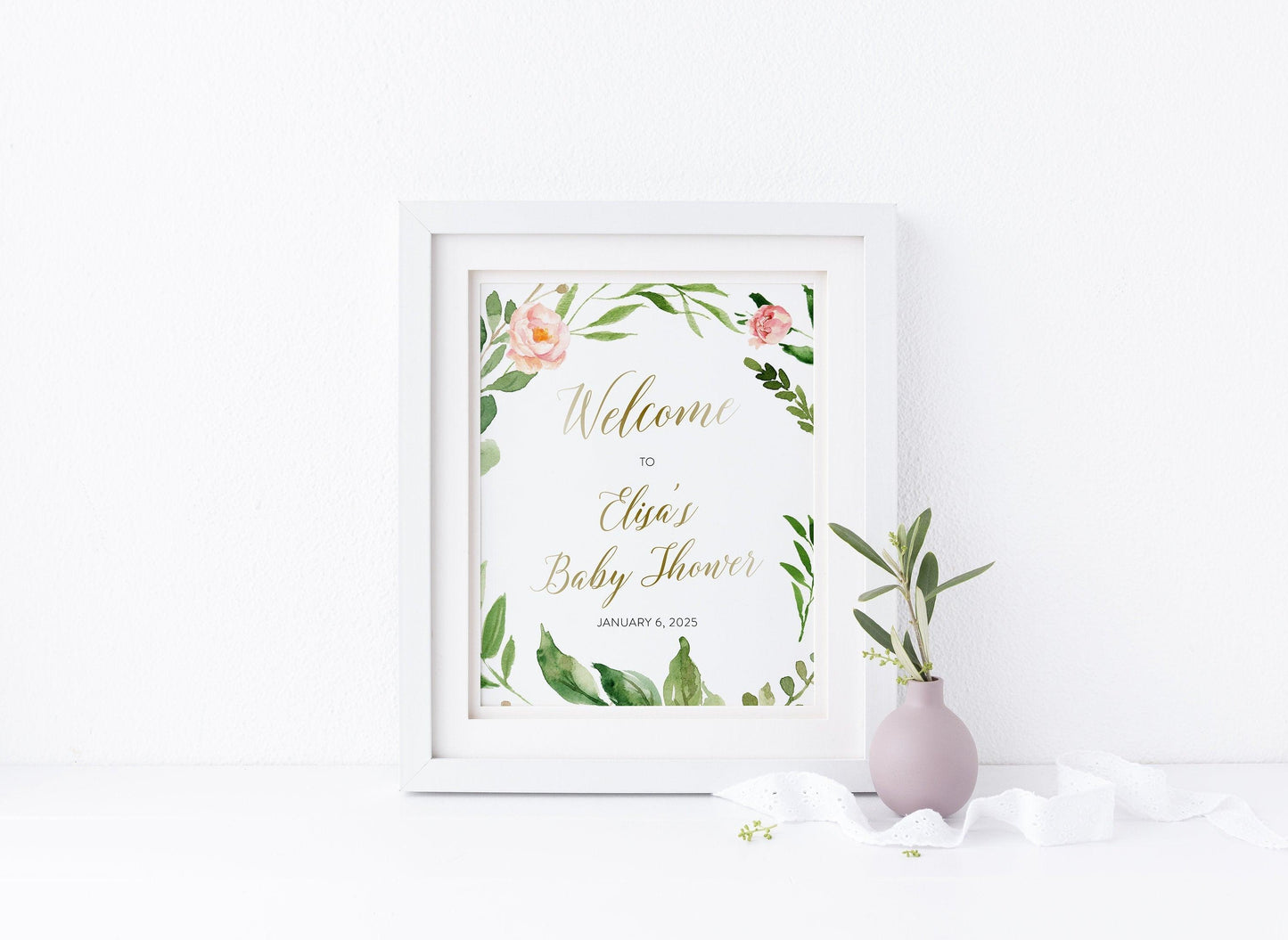 Floral Welcome Baby Shower Sign Template, Printable Sign, Baby Shower Welcome Sign, Bridal Shower Decoration - Elisa - SAVVY PAPER CO
