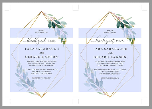 German Wedding Invitation, Geometrische Hochzeitseinladung, Greenery Wedding, Gold Hochzeit, Einladung, Deutsch einladenn- TARA - SAVVY PAPER CO