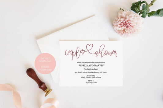 Gold Couples Shower Invitation Instant Download Printable Editable Template DIY Bridal Shower Invite -JESSICA - SAVVY PAPER CO