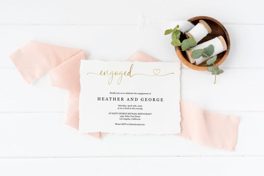 Gold Engagement Party Invite, Printable Invitation, Engagement Invites, Invitation Template, Instant Download - Heather - SAVVY PAPER CO