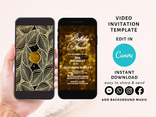 Gold Glitter Birthday Invitation, Any Age Editable Invite Template, Electronic Birthday Invite, Dripping Digital Evite Instant Download - SAVVY PAPER CO