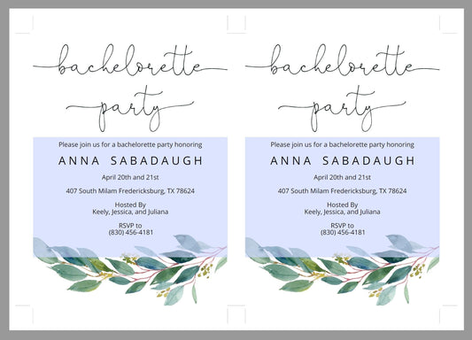 Greenery Watercolor Bachelorette Party Invite,Bride to Be,Itinerary,Printable Invitation,Instant Download,Printable Wedding - ANNA - SAVVY PAPER CO