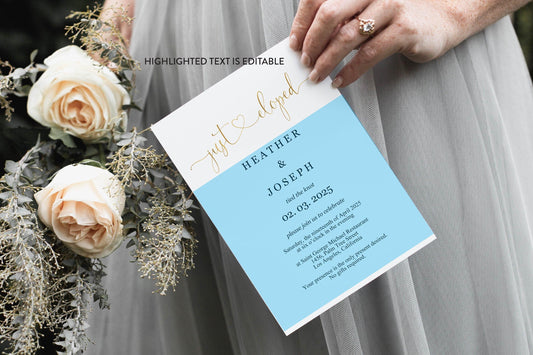 Just Eloped Wedding Invitation Template, Editable,Printable, Calligraphy, Heart, Wedding Announcement, Elopement, we eloped - Heather - SAVVY PAPER CO
