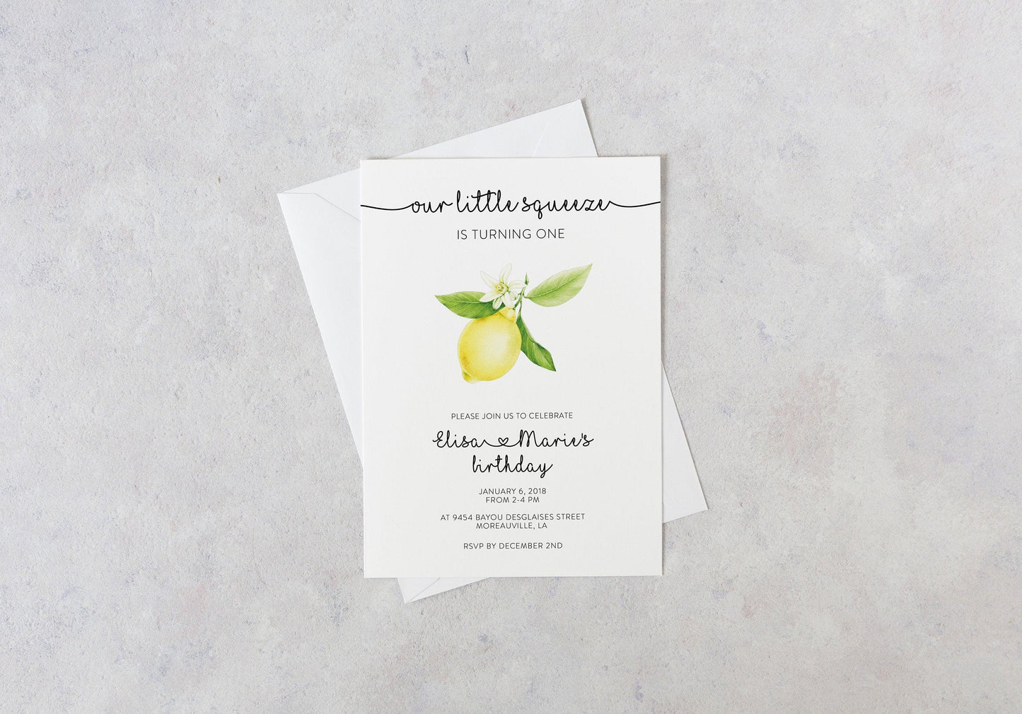 Lemon Birthday Invitation Template, Girl Birthday, Lemon Party, Sweet Lemon Invite, Yellow Little Squeeze Invites, Main Squeeze - Ariel - SAVVY PAPER CO