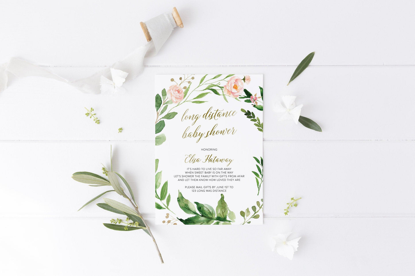 Long Distance Baby Shower Invitation Template, Editable Invites, Instant Download, Shower by Mail Invite - Elisa - SAVVY PAPER CO