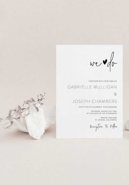 Minimalist Wedding Invitation Template, Printable Invite, Simple Wedding Invites Editable Wedding Invitations - GAB