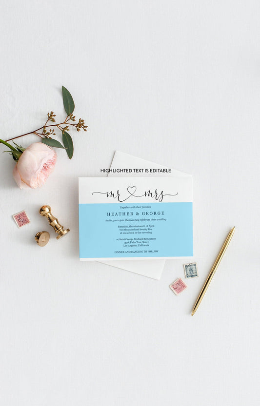 Mr and Mrs Wedding Invitation Template Editable Wedding Invitation Template Printable Calligraphy Instant Download Heart - Heather - SAVVY PAPER CO
