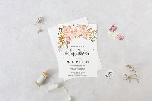 Printable Baby Shower Invitation Template, Instant Download, Baby Shower Invite, Floral Baby Shower Invitations - MPU78 - SAVVY PAPER CO