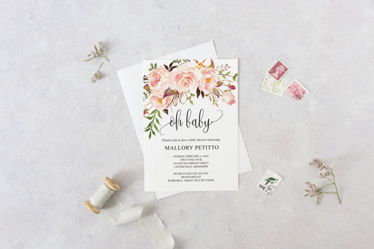 Printable Baby Shower Invitation Template, Oh Baby, Baby Shower invite,Invitation, Baby Shower Invites, Invite, Instant Download - MPU78 - SAVVY PAPER CO