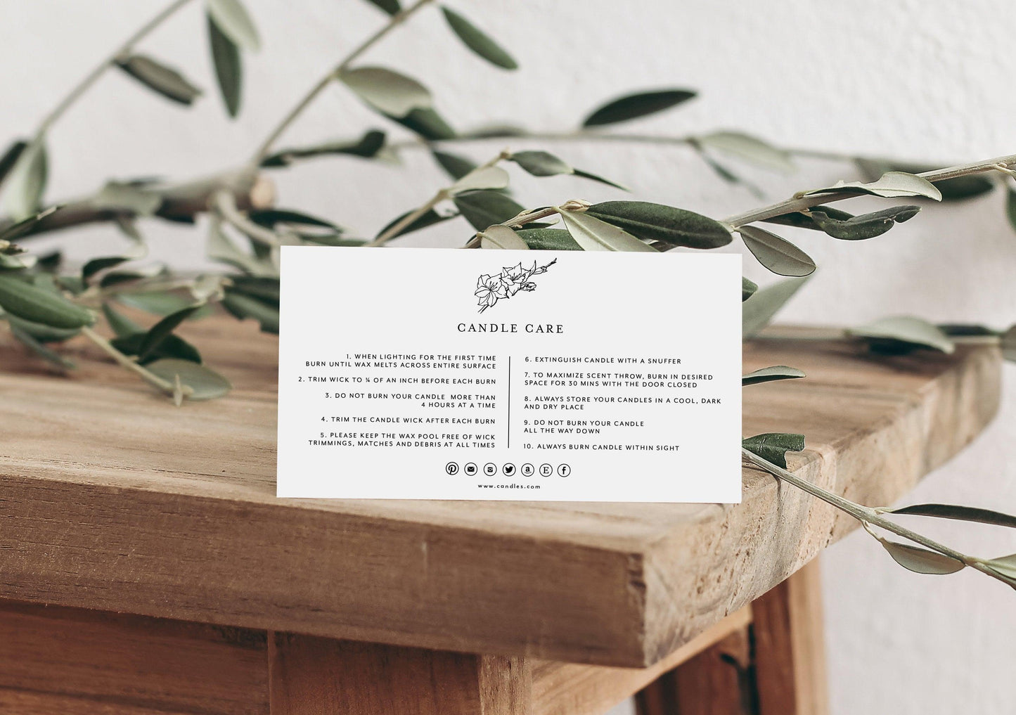 Printable Candle Instructions, Candle Care Card, Editable Care Card Template, Modern Candle Care, Printable Product Instructions - SAVVY PAPER CO