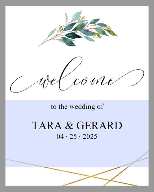 Printable Greenery Gold Wedding Welcome Sign Editable Template Instant Download -TARA - SAVVY PAPER CO