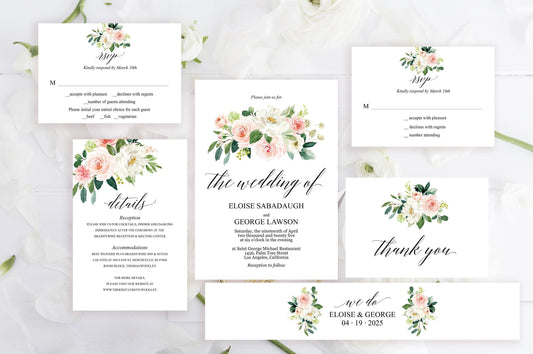 Printable Greenery Rustic Wedding Invitation Set Editable Template, DIY Instant Download Invites, Invitation Suite - Eloise - SAVVY PAPER CO