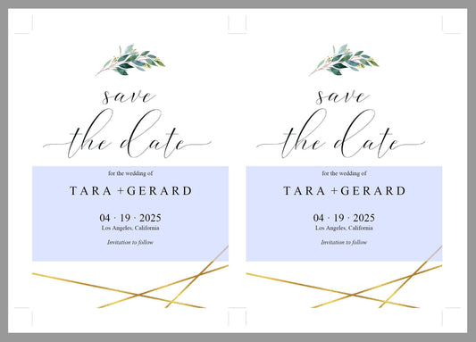 Printable Save-the-Date Template, Engagement Invite, PDF Instant Download, Greenery, Wedding Announcement, Gold - TARA - SAVVY PAPER CO