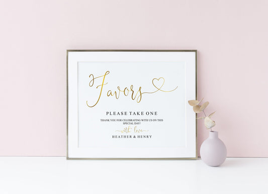 Printable Wedding Favor Sign,Wedding Favors template,Wedding Sign,Please Take One,Wedding Printable,Gold Wedding, Instant Download -Heather - SAVVY PAPER CO