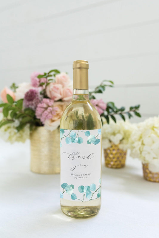 Printable Wedding Wine Bottle Labels Editable Wine Personalized Sticker Labels Custom Instant Download Greenery 100% Editable- Abi - SAVVY PAPER CO