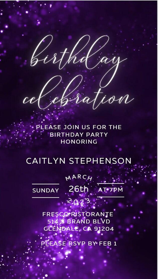 Purple Digital Birthday Dinner Invitation template for women electronic invitations any age edit in Canva evite send online instant download - SAVVY PAPER CO