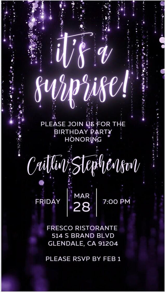 Purple Glitter Birthday Invitation, Any Age Editable Invite Template, Electronic Birthday Invite, Dripping Digital Evite Instant Download - SAVVY PAPER CO