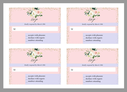 RSVP Card Template, Wedding RSVP, Response Card, RSVP cards, Gold Wedding, Printable rsvp, Wedding Response, Floral, Gold, Blush - Eloise - SAVVY PAPER CO