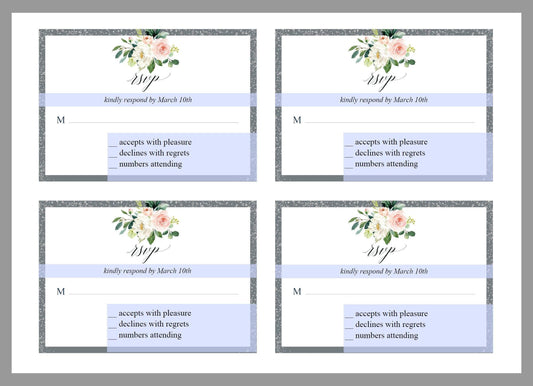 RSVP Card Template, Wedding RSVP, Response Card, RSVP cards, Gold Wedding, Printable rsvp, Wedding Response, Floral, Grey, Silver - Eloise - SAVVY PAPER CO