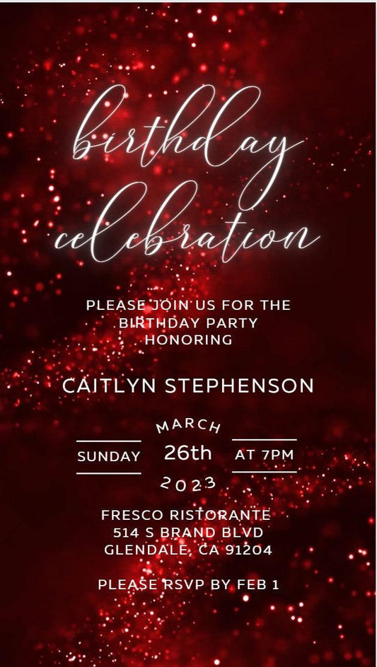 Red Glitter Birthday Invitation, Any Age Editable Invite Template, Electronic Birthday Invite, Dripping Digital Evite Instant Download - SAVVY PAPER CO