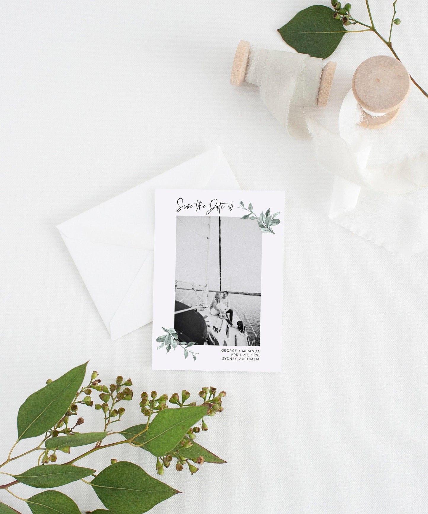 Save the Date Template, Photo Save The Date Template, Save Our Date Cards, Greenery Photography Instant Download - Mira - SAVVY PAPER CO