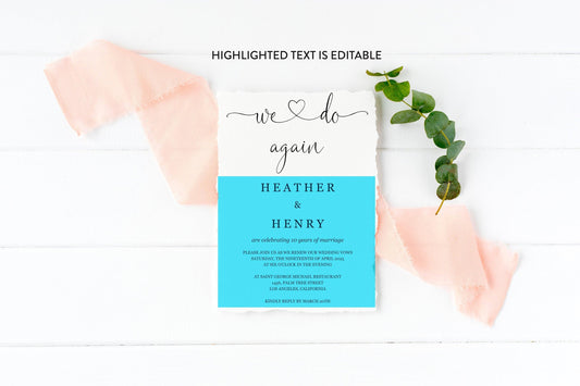 We do Again Invitation Wedding Anniversary Vow Renewal Invite Anniversary Party Renew Vows Wedding Invitation - Heather - SAVVY PAPER CO