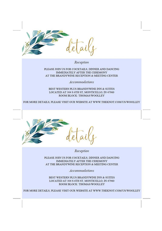 Wedding Details Card Template, Instant Download, Information Card, Wedding Info Card, Dusty Blue Card, Details Template, Gold - Elaine - SAVVY PAPER CO