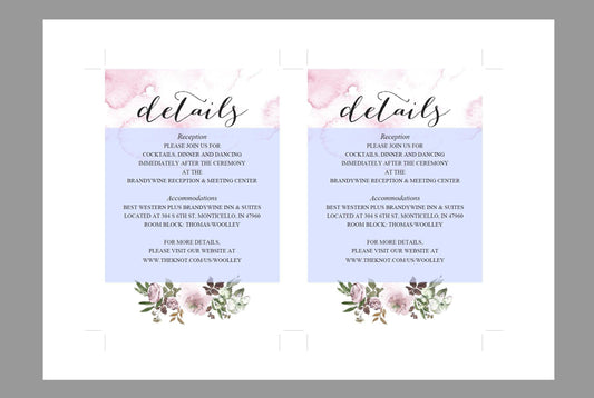 Wedding Details Card Template, Instant Download, Information Card, Wedding Info Card, Watercolor Wedding,Details Template, Floral - ELISA - SAVVY PAPER CO
