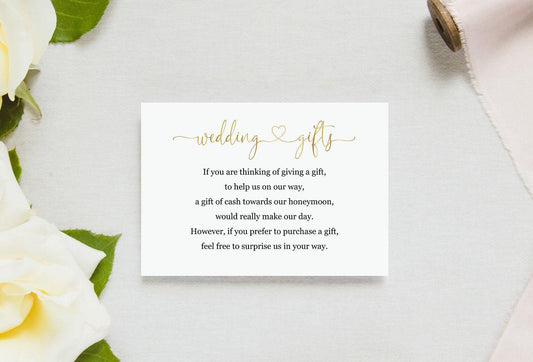 Wedding Gifts Card Template, Honeymoon Fund, Honeymoon Request, Wish Card, Wedding Insert Gold - Heather - SAVVY PAPER CO