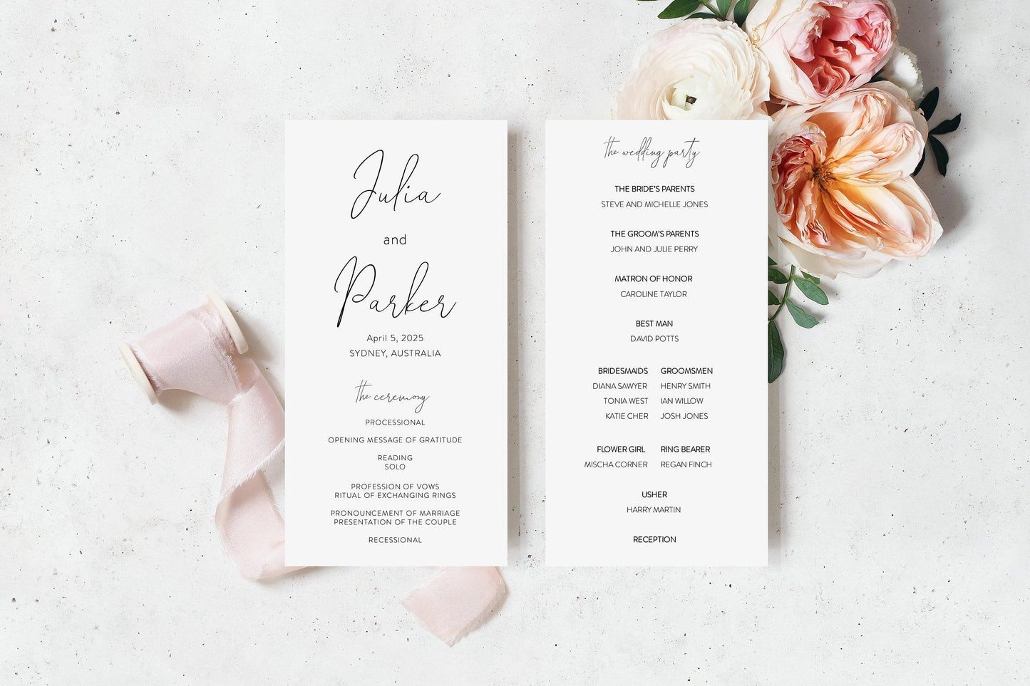 Wedding Program Fan Template, Printable Ceremony Programs, Instant download, Minimalist Wedding Programs - Julia - SAVVY PAPER CO