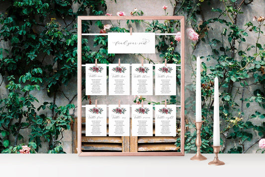 Wedding Seating Chart Template, Christmas Wedding Printable Floral Seating Sign, Seating Cards, Editable Text INSTANT DOWNLOAD - Ada - SAVVY PAPER CO