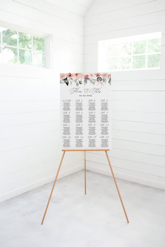 Wedding Seating Chart Template, Printable Seating Sign, Editable Text INSTANT DOWNLOAD - Fleur - SAVVY PAPER CO