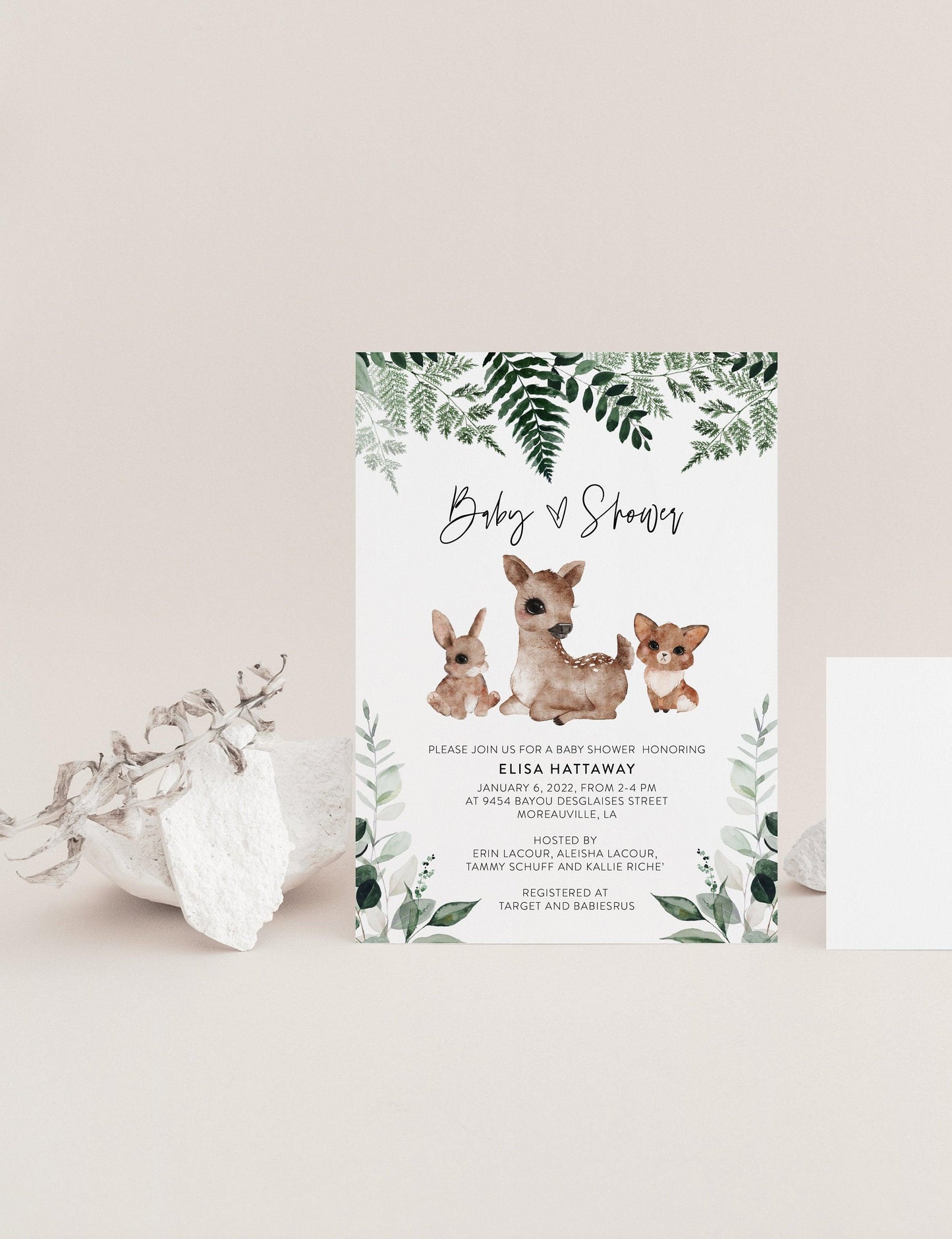 Woodland Baby Shower Invitation Template, Woodland Baby Shower Invite, Printable Baby Shower Invitation, Unisex #WL - SAVVY PAPER CO