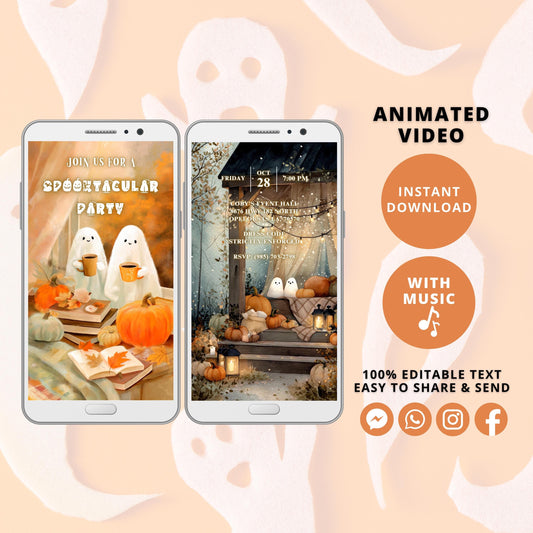 Spooktacular Cute Ghosts Halloween Animated Video Invitation MP4 | Digital Halloween Party Invite