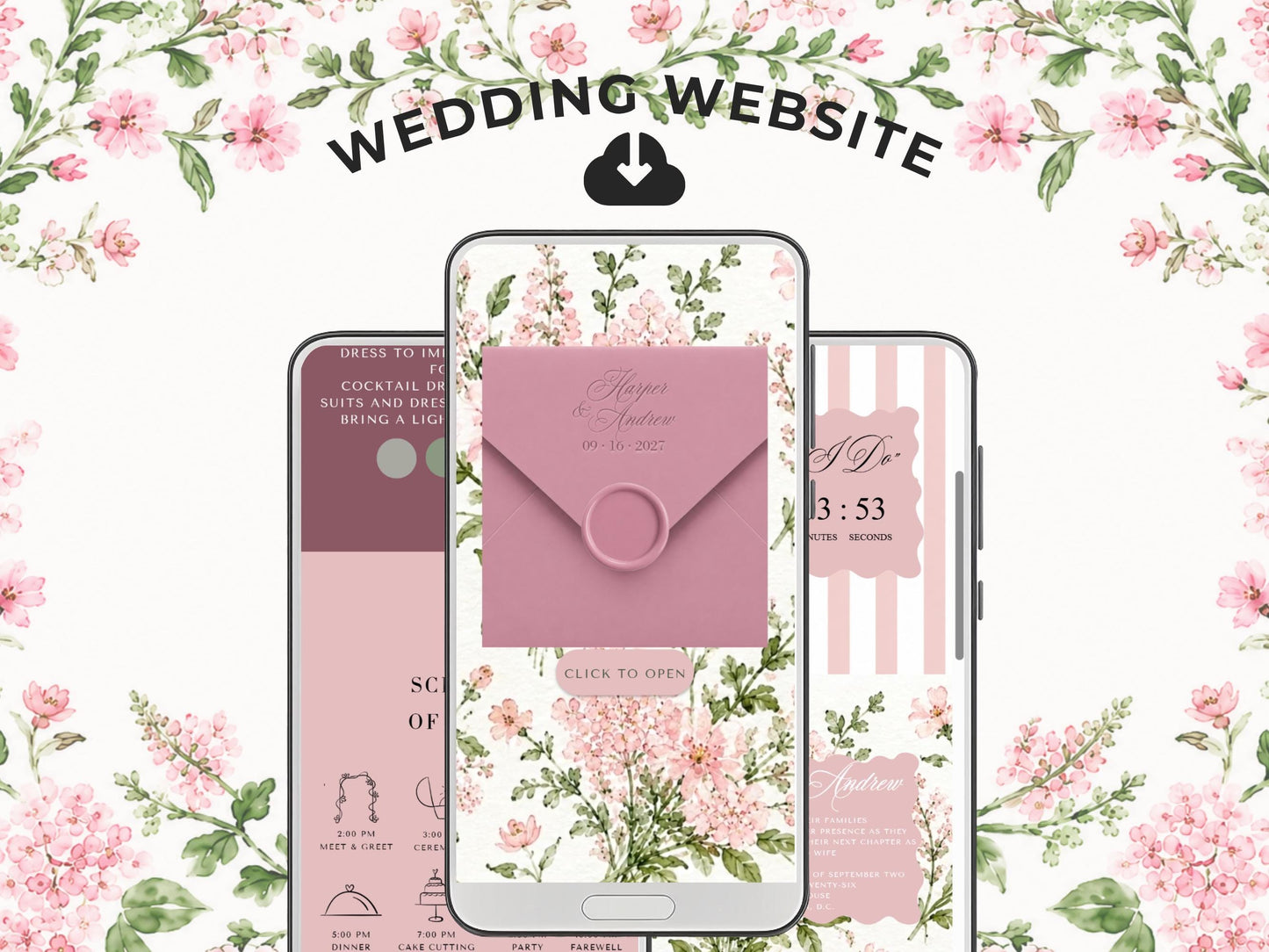 Dusty Pink Castle Wedding Website Template, Editable Canva Wedding Website, Fairytale Digital Invitation with RSVP