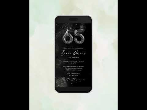 Electronic 65th Birthday Invitation Template | Silver Glitter Balloons | Digital Birthday Evite | Instant Download