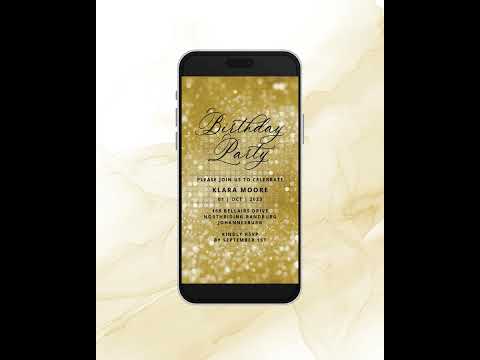Golden Glitter Sparkle Birthday Invitation Animated Video MP4