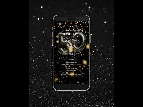 Digital birthday dinner invitation,women birthday invitation Party, Animated Black and Gold Balloons Birthday video Invite,Editable Template
