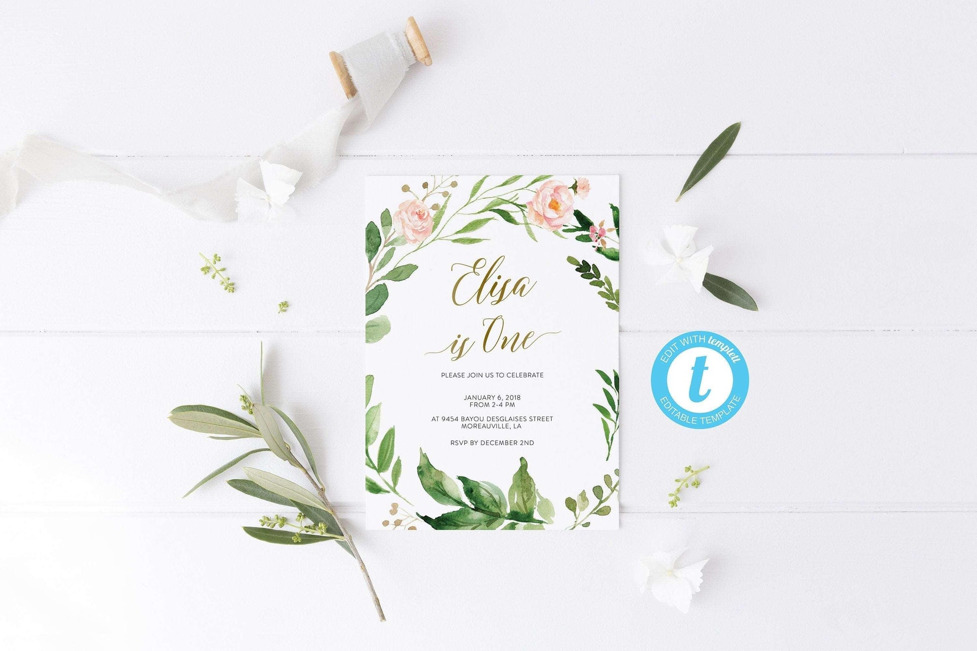 1st Birthday Invitation template, First Birthday Invite, Girl First Birthday Invitations, One Birthday Invitation Card -Elisa - SAVVY PAPER CO